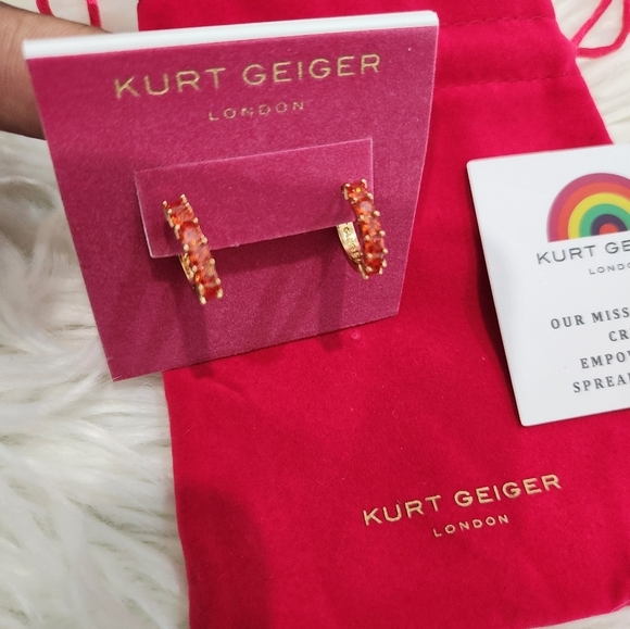 🔹️ KURT GEIGER🔹️ LONDON orange crystal Huggie Earrings ✨️ 🌈 - Picture 4 of 9